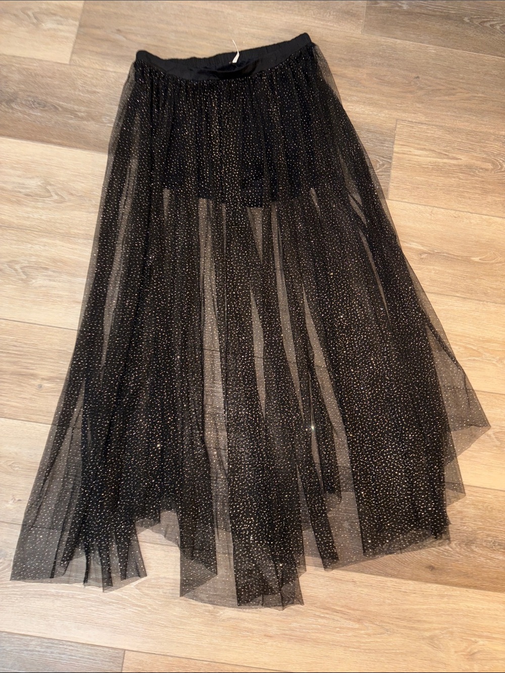Free People Black Tulle Maxi Skirt with Gold Sparkle